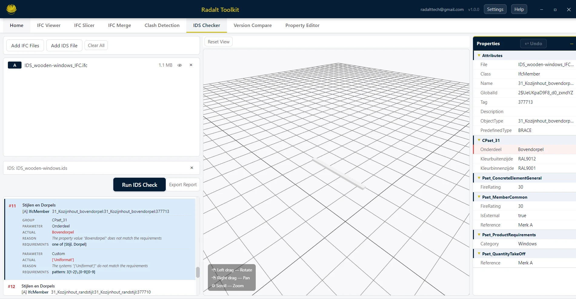 IDS Checker — validate IFC against an Information Delivery Specification in Radalt Toolkit